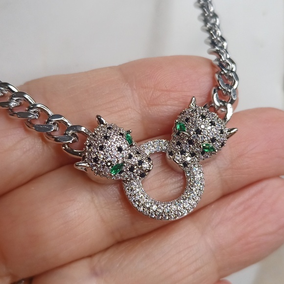 Chain 18K white gold over Stainless steel Leopard panther head - Picture 8 of 11